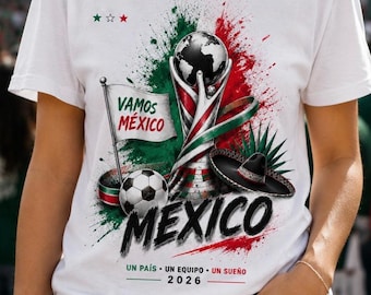 Camiseta de fútbol de México, camiseta Vamos México, ropa para el Mundial 2026, camiseta gráfica Orgullo Mexicano