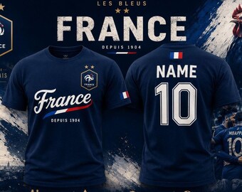 Camiseta personalizada de aficionado al fútbol francés, camiseta con nombre y número personalizados, camiseta inspirada en Les Bleus.