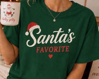 Comfort Colors®, Santa's Favorite Christmas T-Shirt, Santa Hat Holiday Family Matching Shirts, Christmas Pajama