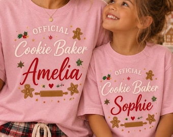 Comfort Colors®, Personalized Christmas Cookie Baker Shirt, Mommy and Me Matching Custom Name T-Shirt