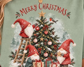 Watercolor Christmas Gnome T-Shirt, Merry Christmas Tree, Festive Graphic Tee,  Holiday Shirt