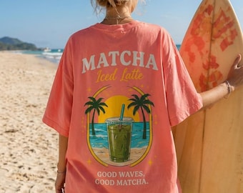 Comfort Colors, Matcha Iced Latte T-Shirt, Coastal Summer Beach Tee
