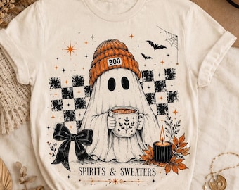Comfort Colors®, Ghost Halloween T-Shirt for Women,  Vintage Spooky Season  Retro Ghost Graphic Shirt