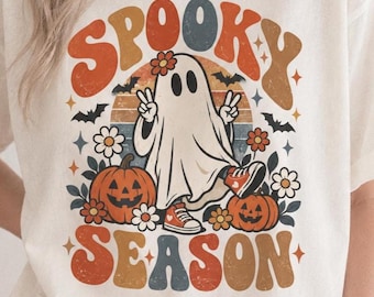 Comfort Colors®, Spooky Season T-Shirt, Retro Halloween Ghost Shirt, Groovy Pumpkin Ghost