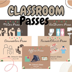 Classroom Hall Passes, Bathroom pass, Teacher Hall pass, Water Pass, Classroom Management, Classroom Accessories, Back to School Printable