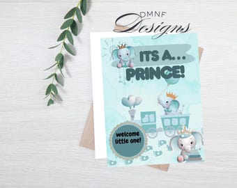 It’s a Prince! Baby elephant template | baby boy gender reveal | Fully editable template | Baby elephant/Prince themed gender announcement