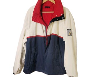 Vintage Nautica Challenger Reversible Boatyard Sailing Jacket XL Red White Navy