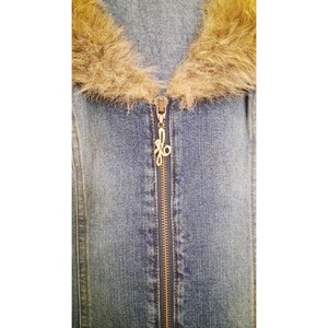 Y2K JLO by Jennifer Lopez Strapless Denim Jumpsuit Faux Fur Collar Retro 2000s image 4