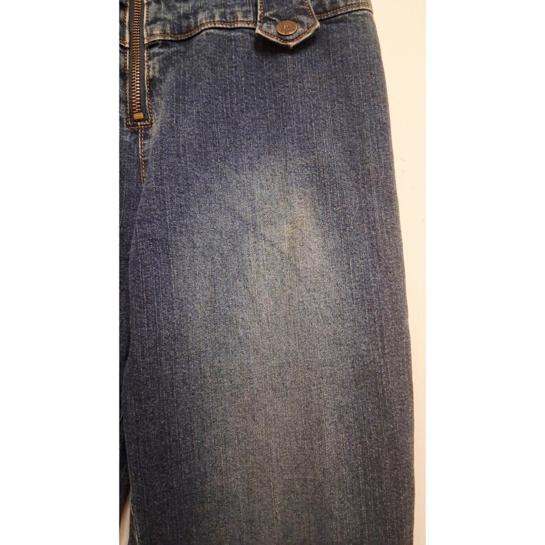 Y2K JLO by Jennifer Lopez Strapless Denim Jumpsuit Faux Fur Collar Retro 2000s image 10