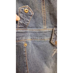 Y2K JLO by Jennifer Lopez Strapless Denim Jumpsuit Faux Fur Collar Retro 2000s image 8