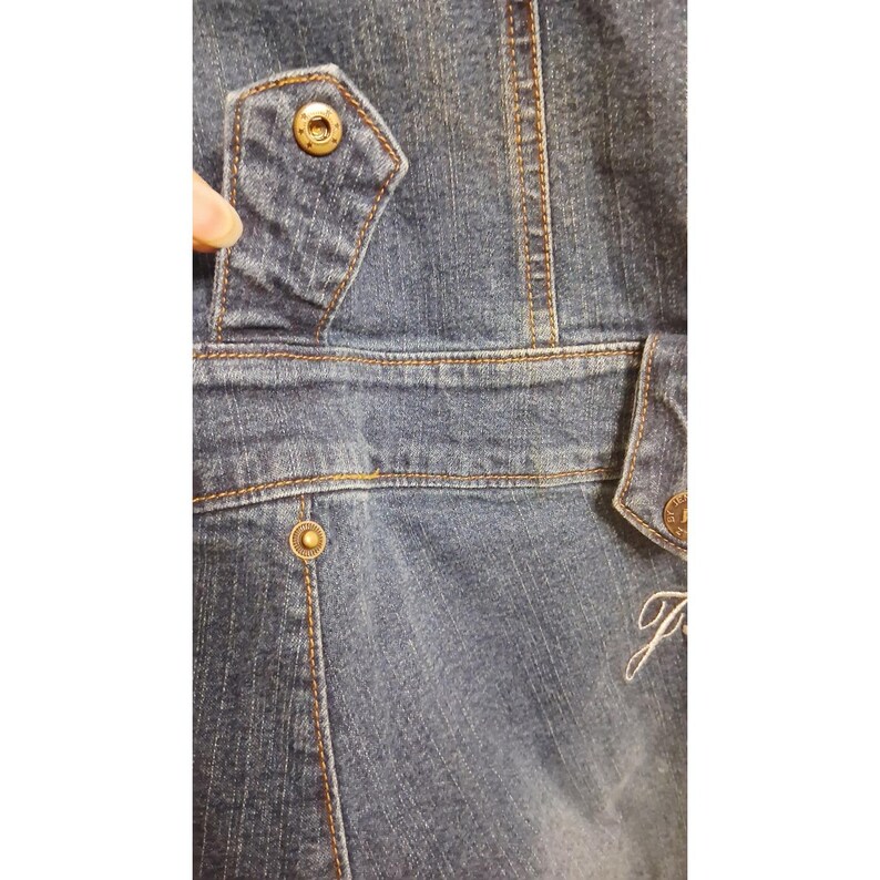 Y2K JLO by Jennifer Lopez Strapless Denim Jumpsuit Faux Fur Collar Retro 2000s image 8