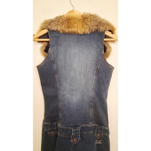 Y2K JLO by Jennifer Lopez Strapless Denim Jumpsuit Faux Fur Collar Retro 2000s image 6