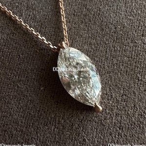 2.00 Ct Solitaire Charm Necklace Marquise Cut Moissanite Necklace Marquise Necklace Yellow Gold Diamond Necklace Surprise Gift