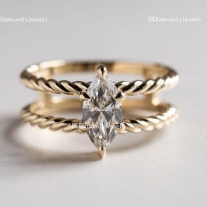 Solitaire Marquise Cut Diamond Wedding Ring 1.60 Ct Marquise Moissanite Ring Double Band Moissanite Engagement Ring Bridle Ring Woman