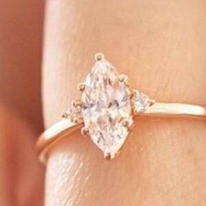 Marquise Cut Moissanite Ring Rose Gold Diamond Bridle Ring 2.00 Ctw Three Stone Moissanite Marquise Engagement Ring Wedding Ring Woman Gift