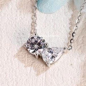 Two Stone Moissanite Necklace Round & Pear Moissanite Necklace 2.00 Ctw Toi Et Moi Diamond Necklace Gift For Women Yellow Necklace
