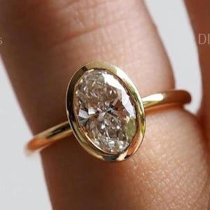 Bezel Set Diamond Ring 2.00 Ct Oval Cut Moissanite Ring Solitaire Engagement Ring White Moissanite Ring Anniversary Ring Gift For Women