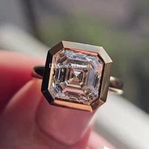 Bezel Set Wedding Ring 2.00 Ct Asscher Cut Moissanite Ring Solitaire Engagement Ring Asscher Moissanite Bezel Solitaire Diamond Ring Women