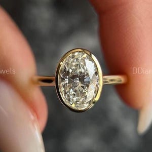 Oval Moissanite Engagement Ring 2.00 Ct Bezel Set Diamond Ring Oval Cut Moissanite Ring White Moissanite Ring Gift Bridle Women Wedding Ring