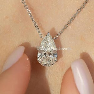 2.00 Ct Pear Cut Moissanite Necklace White Moissanite Pear Necklace Women Gift Necklave White Gold Diamond Moissanite Necklace