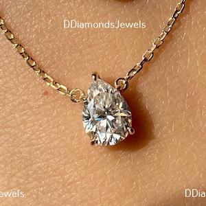 2.00 Ct Pear Cut Moissanite Necklace White Moissanite Pear Necklace White Gold Diamond Moissanite Necklace Women Gift Charm Necklace
