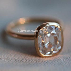 2.50 Ctw Cushion Cut Moissanite RIng Bezel Set Solitaire Moissanite Ring Old European Moissanite Ring Fancy Diamond Ring Old Mine Cut Ring