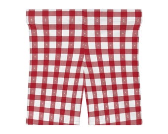 Red Gingham Check Pattern Women's Biker Shorts | Picnic Plaid