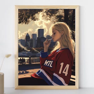 Montreal Canadiens Hockey Girl Digital Print - Sports Art - MTL Hockey Poster - Hockey Wall Art - Boyfriend gift idea - Habs print