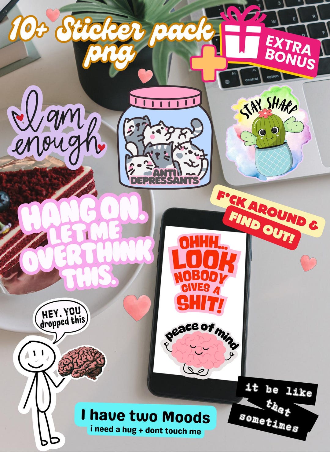 Mental Health + Humor Sticker Pack | Digital Stickers PNG for Cricut ...