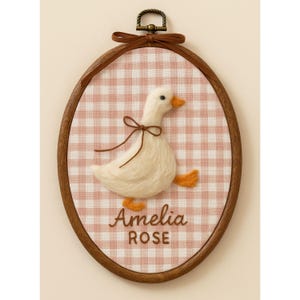 Needle-Felted Goose Nursery Wall Art - Handmade Needle-Felt Embroidery Hoop - Baby Shower Gift - Farm Animal Baby Room Decor - Cottagecore