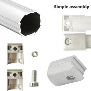 May include: A silver aluminum extrusion profile with a hollow circular core, accompanied by metallic end caps, a small nut, and a bolt. The components are displayed for simple assembly, featuring a clean industrial design with visible hardware.