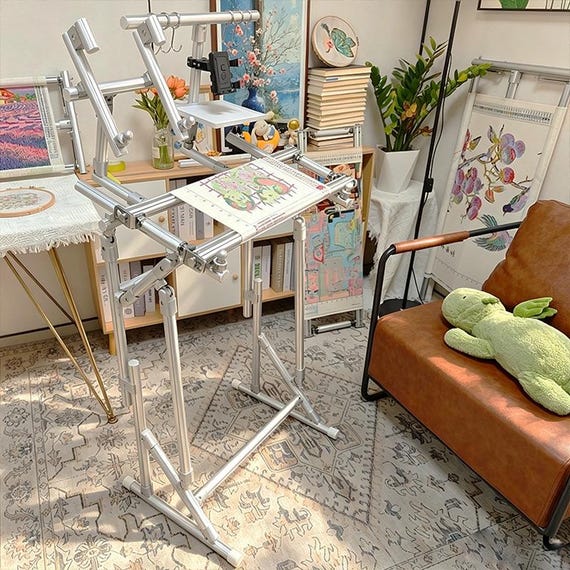 Newly designed adjustable aluminum alloy embroidery floor stand: DIY cross-stitch embroidery tool