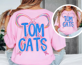 TOMCATS PNG| Bow | Vibrant | CATS | Girly | School Spirit | Mascot | Tshirt Design | Adults, Kids, Teens | Digital Download | Hand Drawn