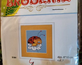 Luca-S  Prima Mea Broderie (My first embroidery) "LADYBUG ON FLOWER" Cross Stitch Kit