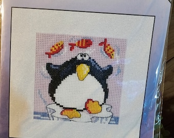 Heritage Crafts - "PENGUIN" Christmas Card Cross Stitch Kit By Karen Carter