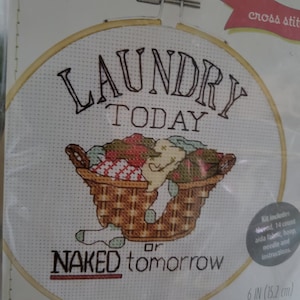 LAUNDRY TODAY Or Naked Tomorrow Cross Stitch Kit By Dimensions -