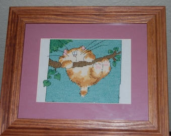 OH NO KITTY - &quot;Completed and Framed Cross Stitch&quot; -