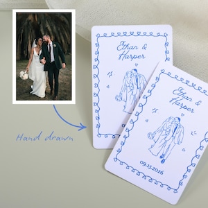 Kundenspezifische Hand gezeichnete Hochzeitsgästebuch-Spielkarten | Handgezeichnete Fotos | Hochzeitsgästebuch Alternative| Hochzeit Shower Favors