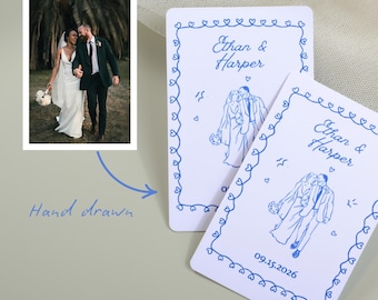 Custom Hand Drawn Wedding Guest Book Playing Cards | Hand Drawn photos | Wedding Guest Book Alternative| Wedding Shower Favors