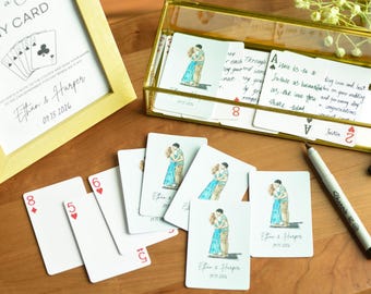 Libro de invitados de boda con acuarela/dibujo a mano, naipes, regalo de boda