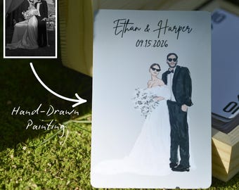 Naipes de libro de visitas de boda personalizados / Fotos de pareja dibujadas a mano en acuarela / Alternativa de libro de visitas de boda / Foto de boda dibujada a mano