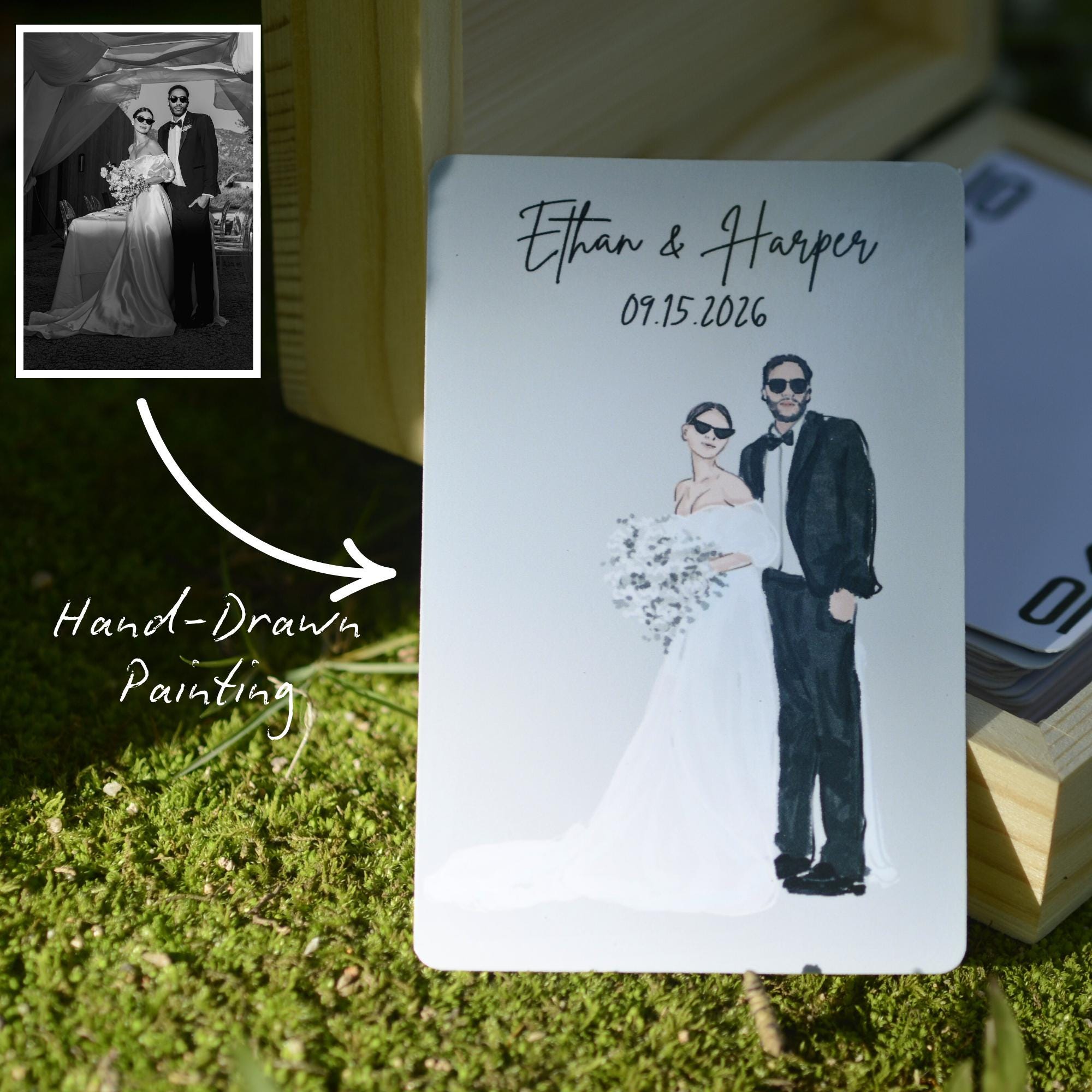 Custom Wedding Guest Book Playing Cards | Watercolor Hand Drawn couple photos | Wedding Guest Book Alternative| Hand drawn wedding photo