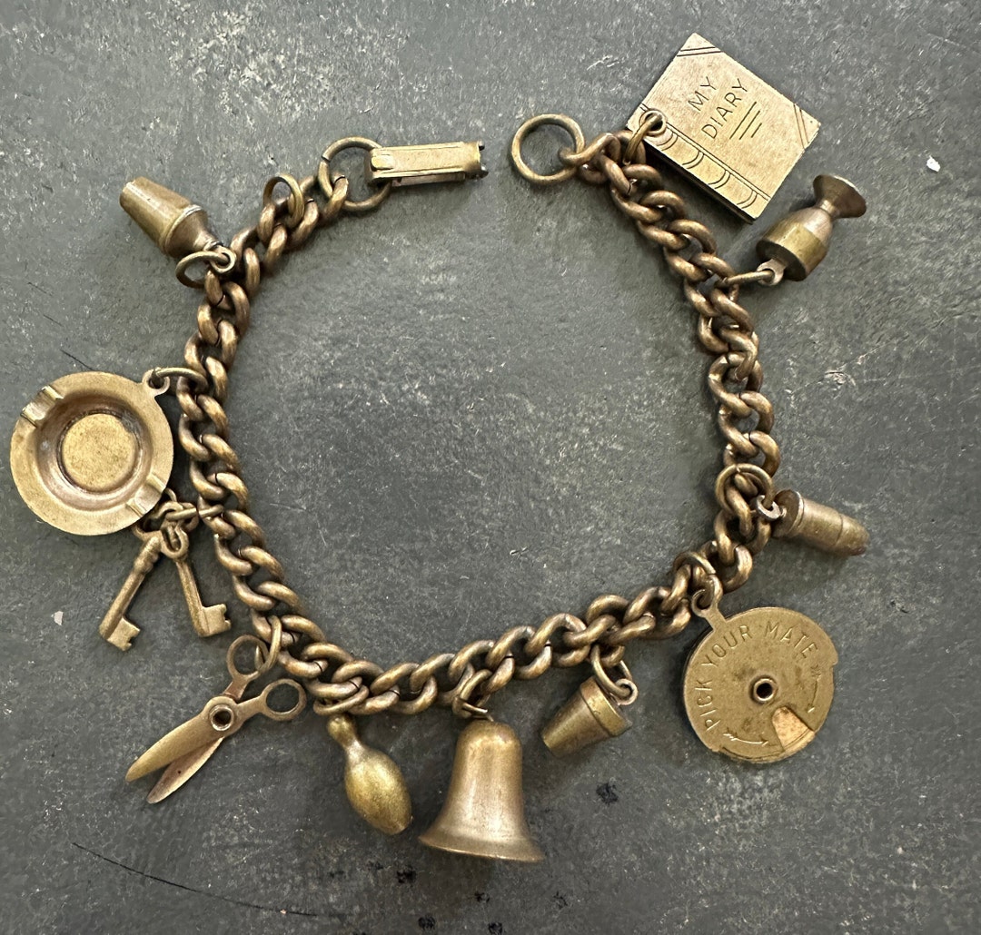Vintage Solid Brass Charm Bracelet With a Story to Tell. 11 Etsy