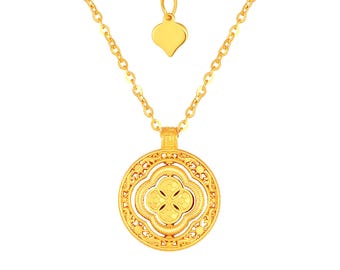 24K Pure Gold Rotatable Pendant Necklace,999 Gold, 45cm
