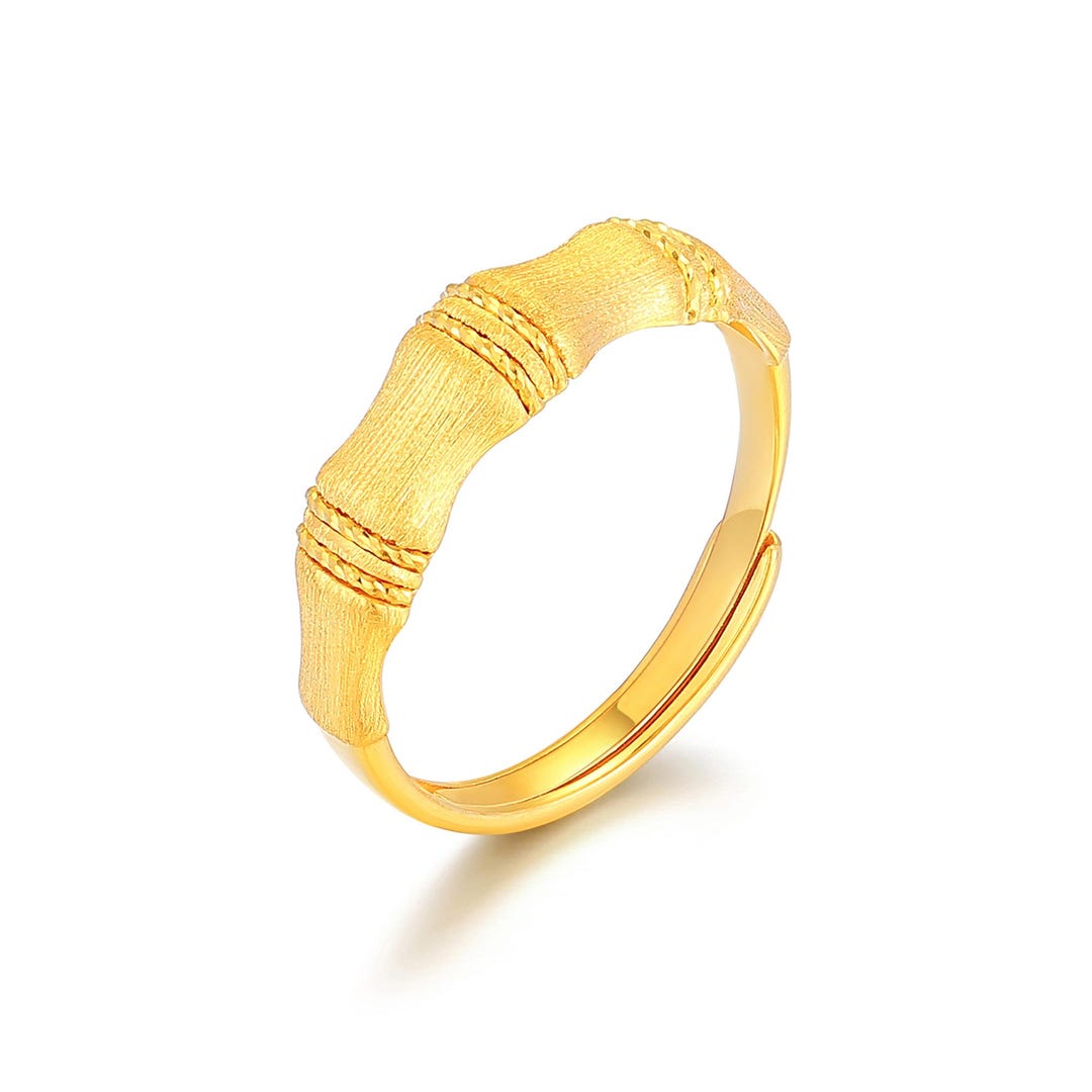 24K Solid Gold Bamboo Ring.textured Gold Band Rings.minimalist ...