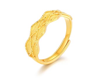 24Kゴールドメッキナゲットリング：ハンドメイドの象徴的なロック