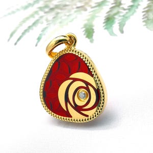 24K 999 Pure Gold Pendant, 24K Solid Gold Flower Necklace, Charming Gold Red Pendant, Gift for Her.