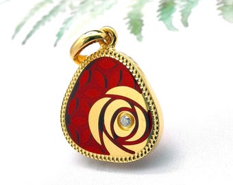 24K 999 Pure Pendant, Solid Gold Flower Necklace, Charming Gold Red