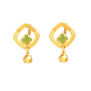 Aretes de flor verde de oro macizo de 24 quilates. Aretes de mujer de oro puro de 24 quilates. Aretes, joyería, regalo.