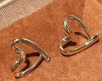Minimalist Love Heart Stud Earrings: 18K Yellow Gold, Handmade Wedding Accessories